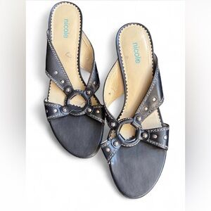 Leather Studded Kitten Heel Sandle